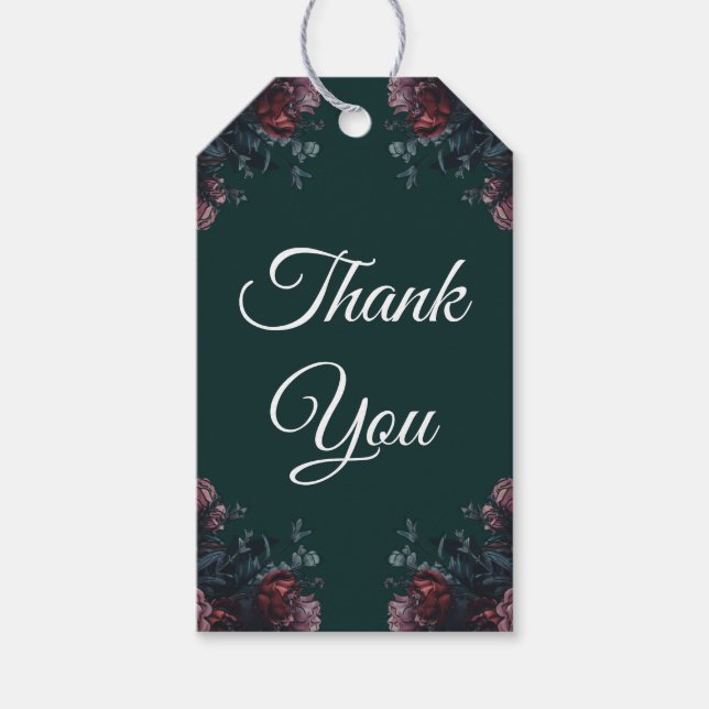 Mörk Forest Grönt Elegant bröllop Maroon Mauve Presentetikett (Framsidan)