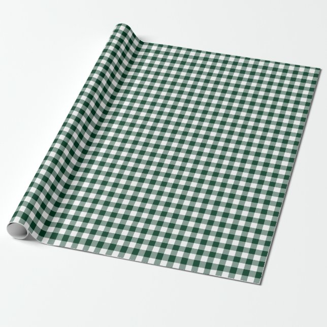 Mörk Forest Grönt Gingham Check Mönster Presentpapper (Utrullad)