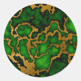 Mörk Forest Grönt och Guld Marble Struktur Runt Klistermärke