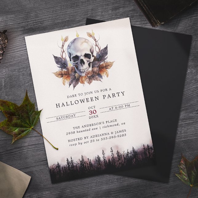 Mörk Forest Skull Utomhus Backyard Halloween fest Inbjudningar (Skapare uppladdad)