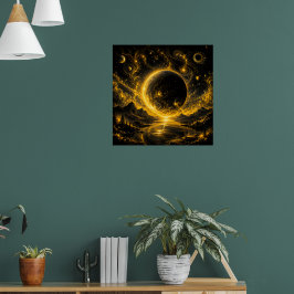 Mörk Förmörkelse med Guldtråd — Kosmisk Fantasy Poster