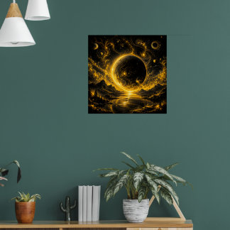 Mörk Förmörkelse med Guldtråd — Kosmisk Fantasy Poster