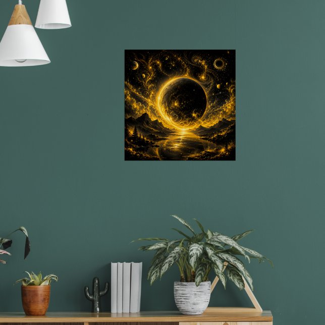 Mörk Förmörkelse med Guldtråd — Kosmisk Fantasy Poster (Vardagsrum 1)