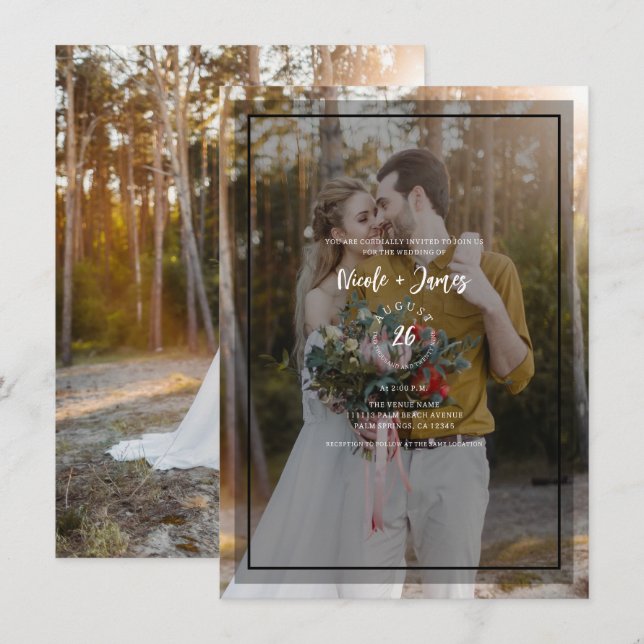 Mörk Fotofärgtonsöverlägg 3 Modern Minimal Bröllop Inbjudningar (Fram/baksida)