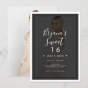 Mörk fototint överlagringskant Modern Sweet 16 Inbjudningar