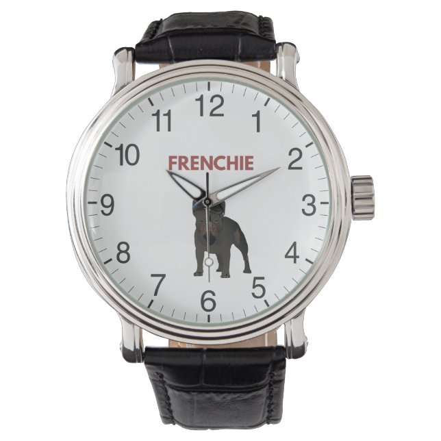 Mörk Fransk Bulldog Armbandsur (Framsida)