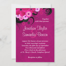 Mörk Fuchsia Blommigt 5 tum x 7 tum Bröllopsinbjud Inbjudningar