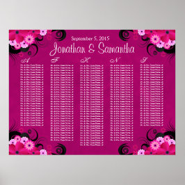 Mörk Fuchsia Blommigt Bröllop Bord, sittkartor Poster