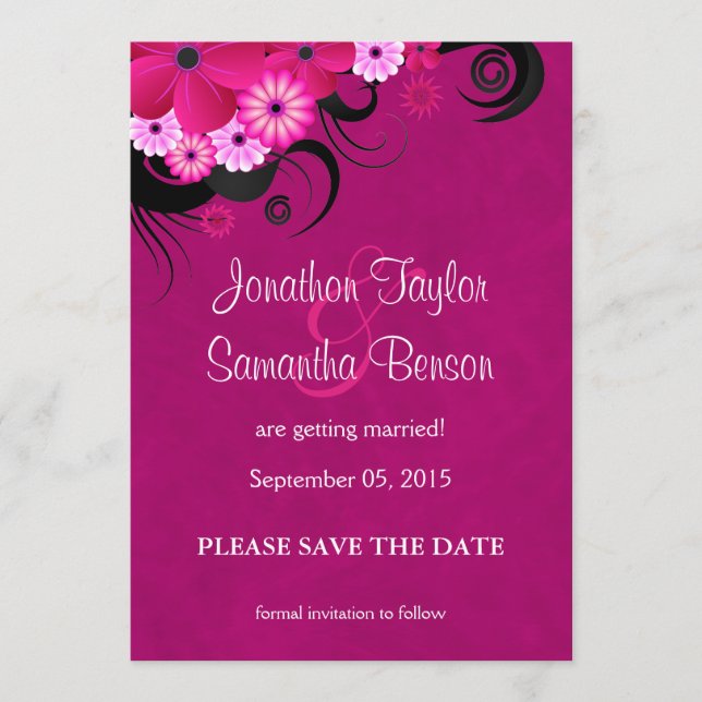 Mörk Fuchsia Blommigt Spara datum meddelande (Framsida)