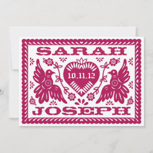 Mörk Fuchsia Papel Picado Stil Love birds Inbjudningar