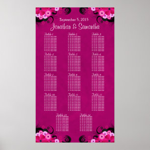 Mörk Fuschia Blommigt 14 sittdiagram över Bröllop Poster