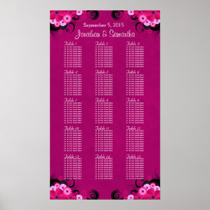 Mörk Fuschia Blommigt 15 sittdiagram över Bord i B Poster