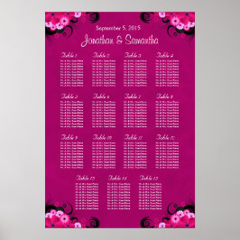 Mörk Fuschia Blommigt Bröllop 15 Bord sätesdiagram Poster