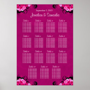 Mörk Fuschia Blommigt Bröllop 15 Bord sätesdiagram Poster