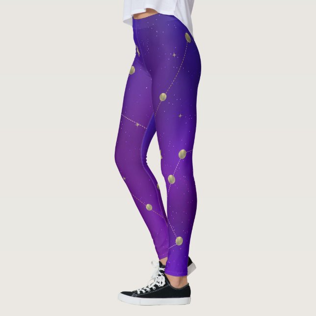 Mörk Galax Konstellation Falskt Guld Lila Leggings (Vänster)