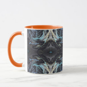 Mörk Galaxy Blå Guld Marmor Vätske Art Orange Acc Mugg