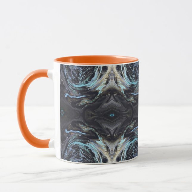 Mörk Galaxy Blå Guld Marmor Vätske Art Orange Acc Mugg (Vänster)