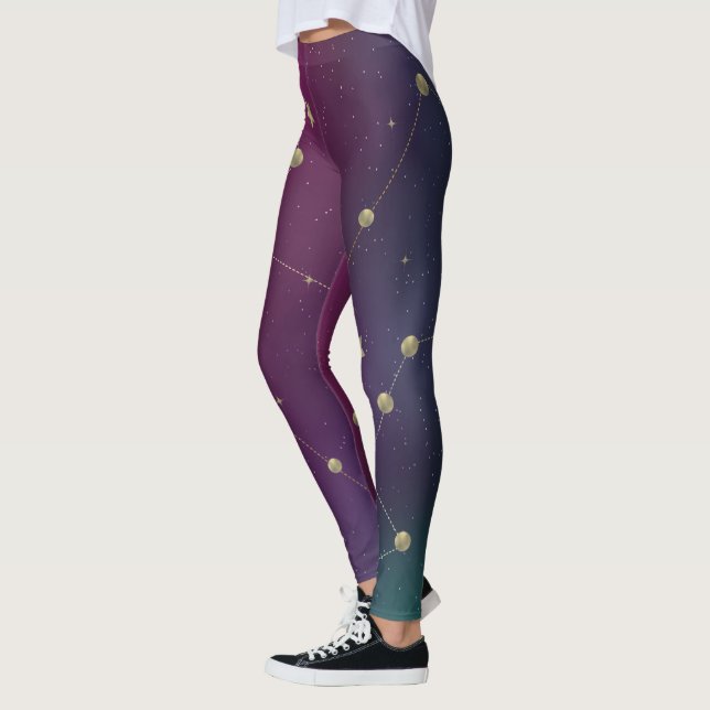 Mörk Galaxy Constellation Faux Guld Leggings (Vänster)