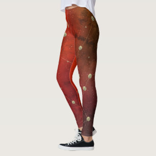 Mörk Galaxy Constellation Faux Guld Red Leggings