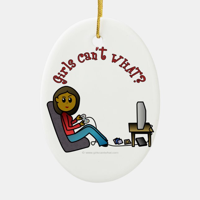 Mörk Gamer Girl Julgransprydnad Keramik (Framsidan)