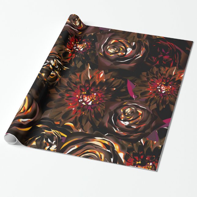 Mörk Garden Autumn Glow Flowers Fall Wedinga Presentpapper (Utrullad)
