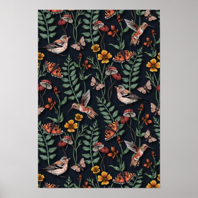 Mörk Garden Birds & Butterflies Poster (Framsidan)