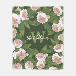 Mörk Garden Harmony: Camellias och Greenery Fleecefilt