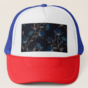 Mörk Garden: Monotone Blue Blommigt Keps