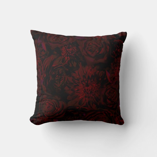 Mörk Garden Red Romantic Flowers Gothic Glam Kudde (Framsida)