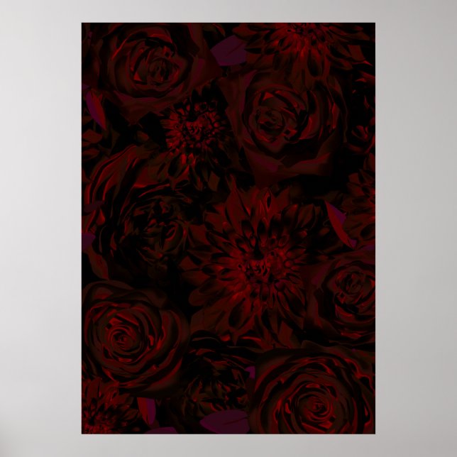 Mörk Garden Red Romantic Flowers Gothic Glam Poster (Framsidan)