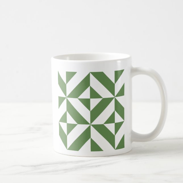 Mörk Gass-Grönt Geometric Deco Cube Mönster Kaffemugg (Höger)