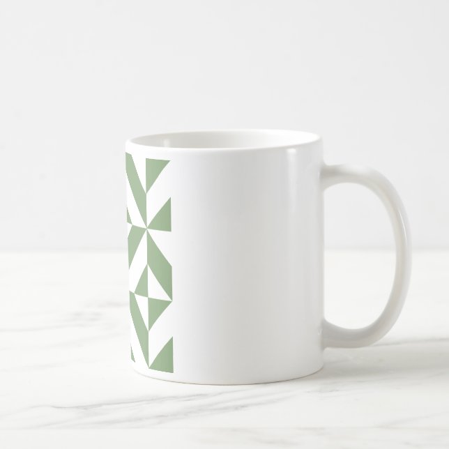 Mörk Gass-Grönt Geometric Deco Cube Mönster Kaffemugg (Höger)