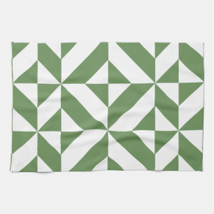 Mörk Gass-Grönt Geometric Deco Cube Mönster Kökshandduk