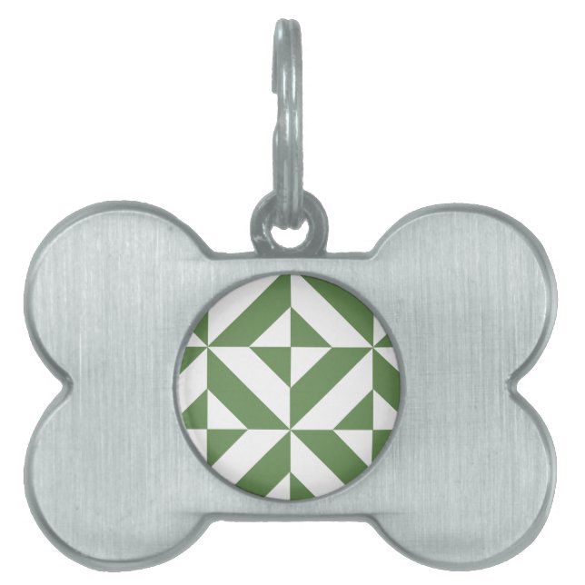 Mörk Gass-Grönt Geometric Deco Cube Mönster Namnbricka Husdjur (Framsidan)