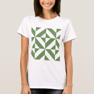 Mörk Gass-Grönt Geometric Deco Cube Mönster Tee