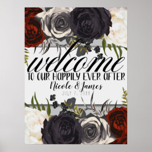 Mörk Glamourös Botanisk Blommig Välkomst Högtids- Poster