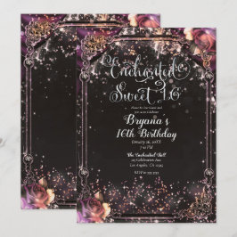 Mörk Glitter Glamlysranka Söta 16 Födelsedagsfest Inbjudningar