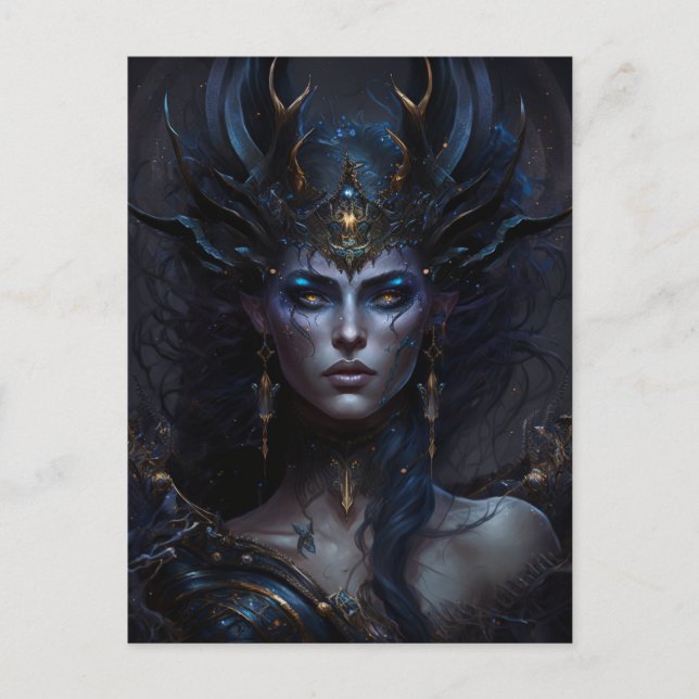 Mörk Goddess Queen Fantasy Art Vykort (Framsida)