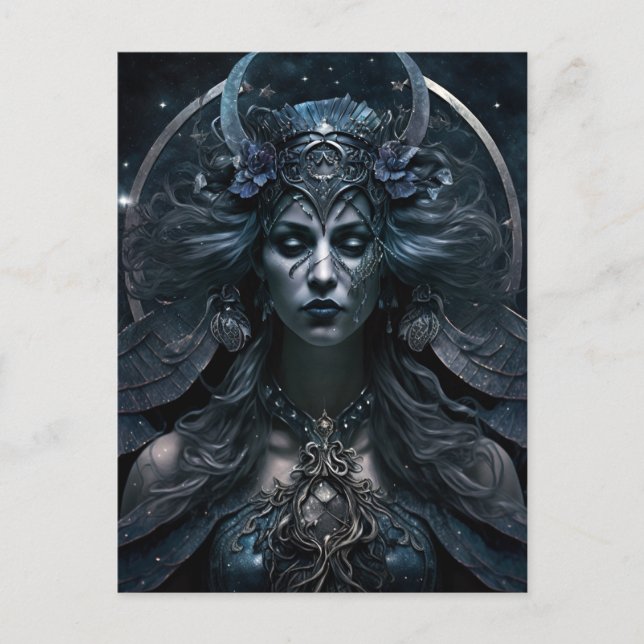 Mörk Goddess Queen Fantasy Art Vykort (Framsida)