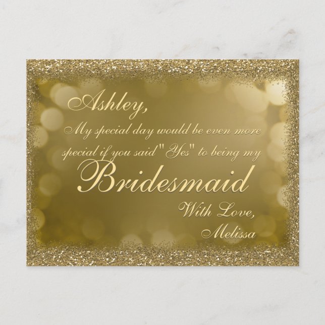 Mörk Golden Glitter - kommer du att bli min brides Inbjudan Vykort (Framsida)