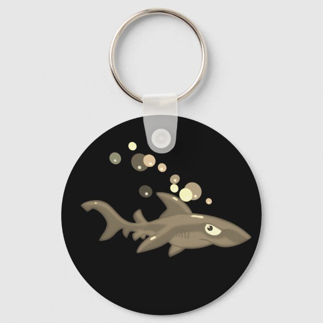 Mörk Golden Tecknad Shark Nyckelring (Framsida)