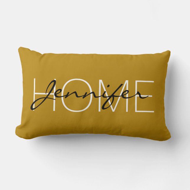 Mörk goldenrod färg home monogram lumbarkudde (Framsida)