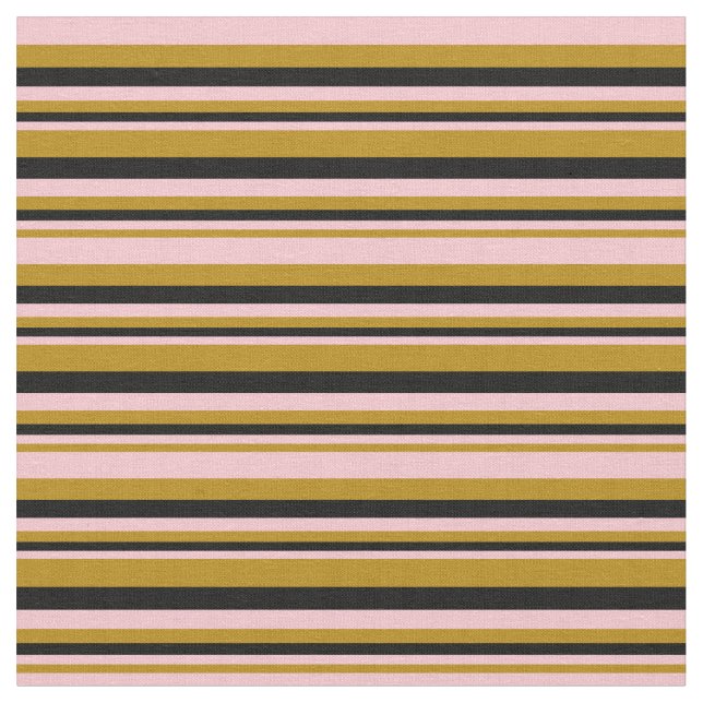 Mörk Goldenrod, Rosa & Black Linjer Mönster Tyg (Närbild)