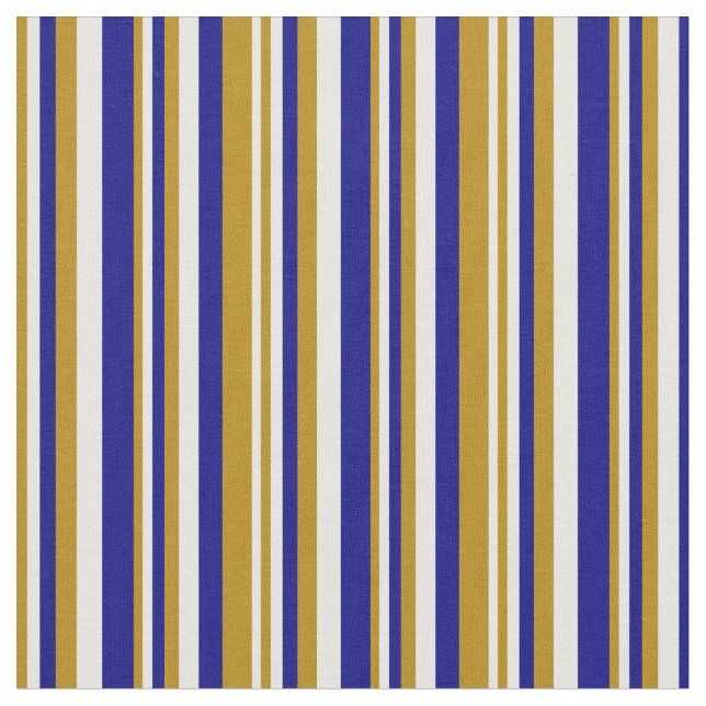 Mörk Goldenrod, White and Blue Färgad Linjer Tyg (Närbild)
