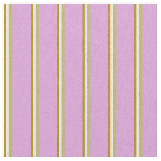 Mörk Goldenrod, White, Mörk Khaki och Plum Linjer Tyg (Närbild)