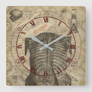 Mörk Goth Anatomy Ephemera Fyrkantig Klocka