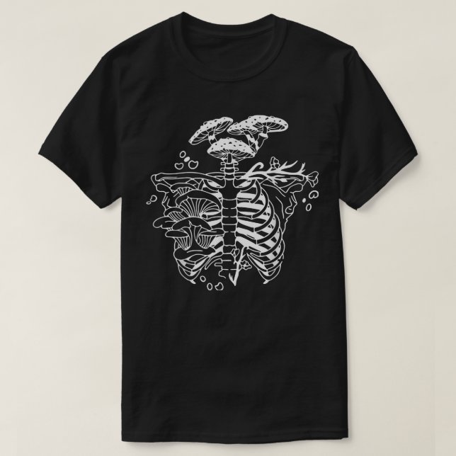 Mörk Goth Mushroom Skeleton, Magic Mushroom Kärlek T Shirt (Design framsida)