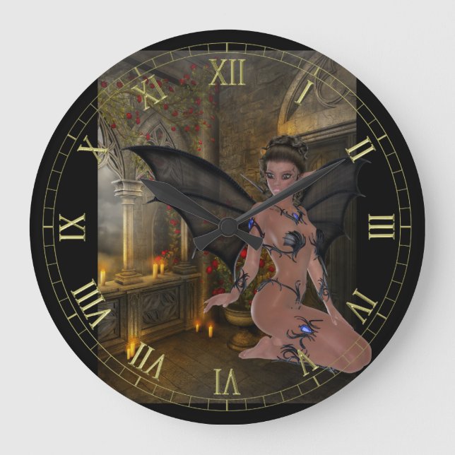 Mörk Goth Nymph Wall Clock Stor Klocka (Framsida)