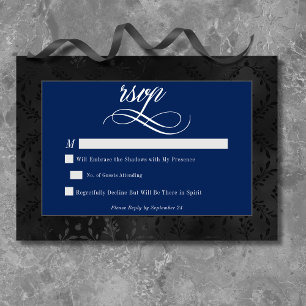 Mörk Gotham Black Blommigt Satin Damask Blue Bröll OSA Kort