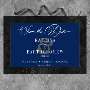 Mörk Gotham Black Blommigt Satin Damask Blue Bröll Spara Datumet